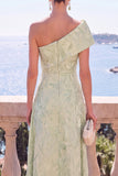 Green A-Line Jacquard Asymmetrical Midi Floral Dress