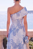 Green A-Line Jacquard Asymmetrical Midi Floral Dress