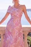 Green A-Line Jacquard Asymmetrical Midi Floral Dress