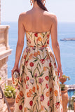 Olive Sweetheart A-Line Jacquard Ruched Floral Midi Dress