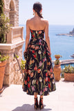 Olive Sweetheart A-Line Jacquard Ruched Floral Midi Dress