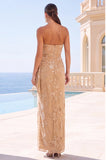 Green Velvet Strapless Ruched Maxi Floral Dress with Slit