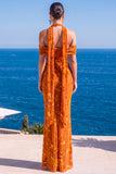 Mermaid Green Velvet Halter Neck Ruched Maxi Floral Dress