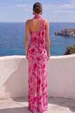 One Shoulder Mermaid Orange Maxi Floral Dress