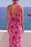 One Shoulder Mermaid Orange Maxi Floral Dress