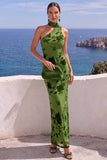 One Shoulder Mermaid Orange Maxi Floral Dress
