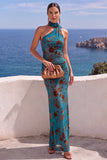 One Shoulder Mermaid Orange Maxi Floral Dress