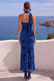 One Shoulder Mermaid Orange Maxi Floral Dress