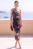 Blue Flower One Shoulder Bodycon Midi Dress