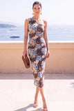 Blue Flower One Shoulder Bodycon Midi Dress