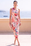 Blue Flower One Shoulder Bodycon Midi Dress