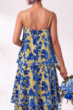A Line Spaghetti Straps Burnout Velvet Tiered Ruffle Long Bridesmaid Dress