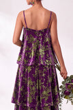 A Line Spaghetti Straps Burnout Velvet Tiered Ruffle Long Bridesmaid Dress