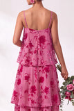 A Line Spaghetti Straps Burnout Velvet Tiered Ruffle Long Bridesmaid Dress