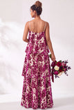A Line Spaghetti Straps Burnout Velvet Tiered Ruffle Long Bridesmaid Dress