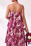 A Line Spaghetti Straps Burnout Velvet Tiered Ruffle Long Bridesmaid Dress