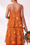 A Line Spaghetti Straps Burnout Velvet Tiered Ruffle Long Bridesmaid Dress