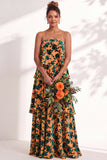 A Line Spaghetti Straps Burnout Velvet Tiered Ruffle Long Bridesmaid Dress