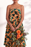 A Line Spaghetti Straps Burnout Velvet Tiered Ruffle Long Bridesmaid Dress