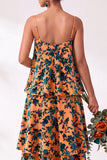 A Line Spaghetti Straps Burnout Velvet Tiered Ruffle Long Bridesmaid Dress