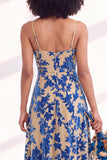 Green A-Line Cowl Floral Velvet Long Bridesmaid Dress with Slit