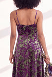 Green A-Line Cowl Floral Velvet Long Bridesmaid Dress with Slit