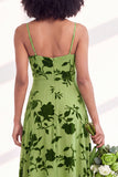 Green A-Line Cowl Floral Velvet Long Bridesmaid Dress with Slit