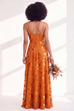 Green A-Line Cowl Floral Velvet Long Bridesmaid Dress with Slit