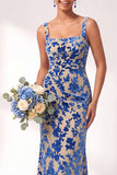 Mermaid Square Neck Velvet Floral Ruched Long Bridesmaid Dress