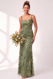 Mermaid Square Neck Velvet Floral Ruched Long Bridesmaid Dress