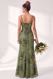 Mermaid Square Neck Velvet Floral Ruched Long Bridesmaid Dress