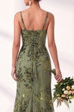 Mermaid Square Neck Velvet Floral Ruched Long Bridesmaid Dress