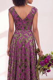 Black Silver Flower Velvet Ruched Long Bridesmaid Dress with Cap Sleeves