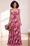 Black Silver Flower Velvet Ruched Long Bridesmaid Dress with Cap Sleeves
