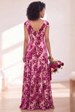 Black Silver Flower Velvet Ruched Long Bridesmaid Dress with Cap Sleeves