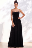 Dark Green A-Line Lace Up Back Velvet Spaghetti Straps Bridesmaid Dress