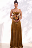 Dark Green A-Line Lace Up Back Velvet Spaghetti Straps Bridesmaid Dress