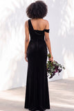 Burgundy One Shoulder Velvet Mermaid Ruched Long Bridesmaid Dress