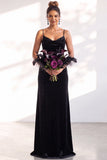 Black Velvet Cowl Neck Sheath Long Bridesmaid Dress
