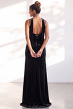 Black Velvet Cowl Neck Sheath Long Bridesmaid Dress