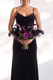 Black Velvet Cowl Neck Sheath Long Bridesmaid Dress