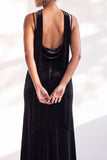 Black Velvet Cowl Neck Sheath Long Bridesmaid Dress