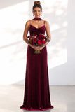 Black Velvet Cowl Neck Sheath Long Bridesmaid Dress
