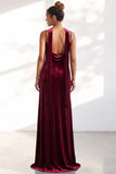 Black Velvet Cowl Neck Sheath Long Bridesmaid Dress