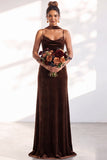 Black Velvet Cowl Neck Sheath Long Bridesmaid Dress
