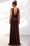 Black Velvet Cowl Neck Sheath Long Bridesmaid Dress