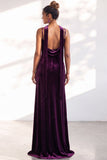 Black Velvet Cowl Neck Sheath Long Bridesmaid Dress