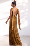 Black Velvet Cowl Neck Sheath Long Bridesmaid Dress
