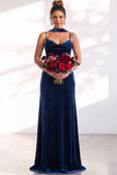 Black Velvet Cowl Neck Sheath Long Bridesmaid Dress