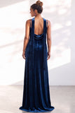 Black Velvet Cowl Neck Sheath Long Bridesmaid Dress